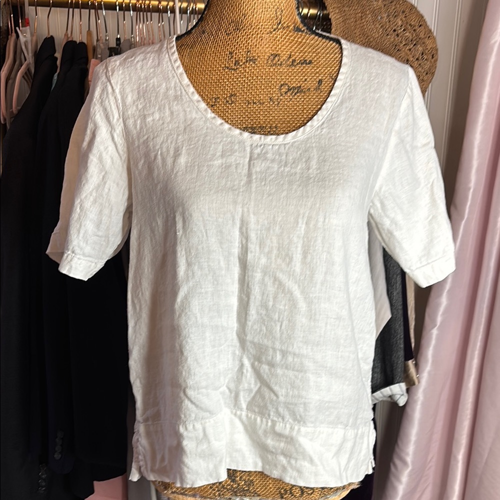 Flax White 100% Linen Top Sz S - Picture 2 of 7